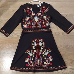 Vicky & Lucas Black Embroidered Skater Dress